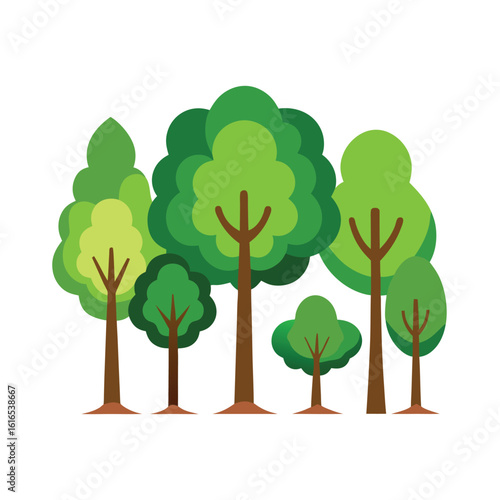 Stylized green trees with brown trunks and bases nature
