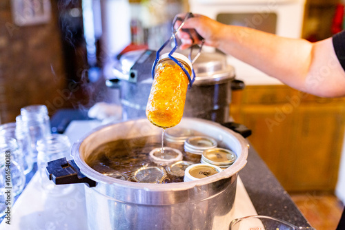 Putting jars in water bath
