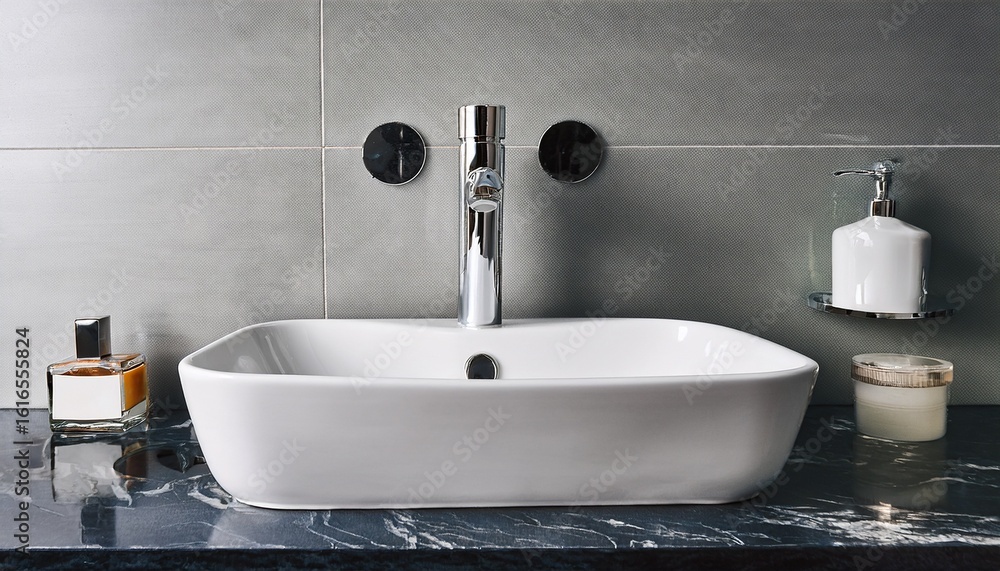 Fototapeta premium modern bathroom sink standing on marble countertop