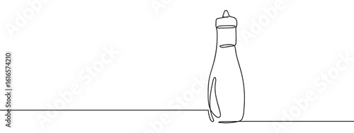 Continuous line hand drawn vector illustration of a bottle of seasoning sauce, isolated on transparent background. edit stroke.