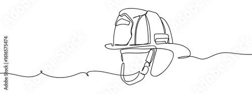 Continuous line hand drawn vector illustration of firefighter helmet isolated on transparent background. edit stroke.
