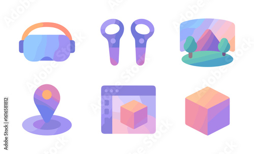 Futuristic gradient icons for virtual reality and augmented worlds