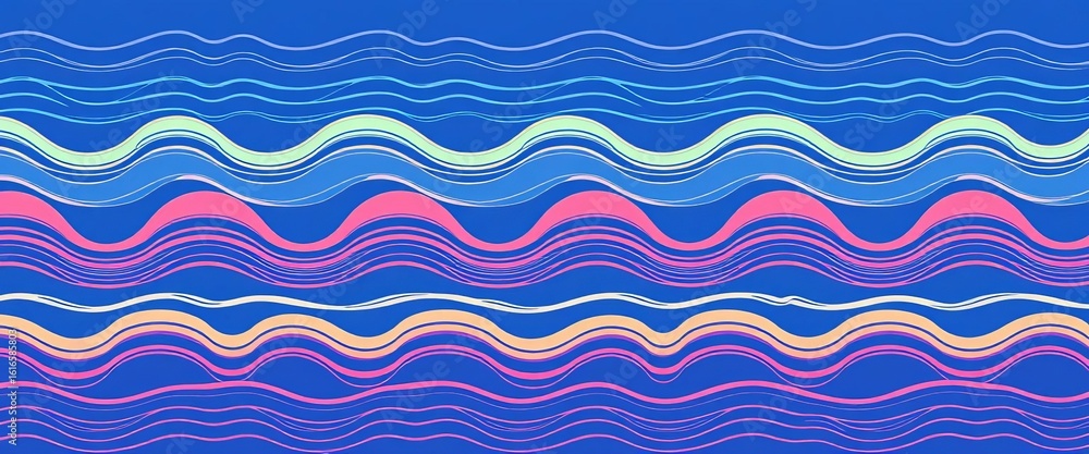 Seamless wavy line vector pattern Modernist ocean wave stripes for beach resort design, illustration, wallpaper Seamless wavy line vector pattern Modernist ocean wave stripes for beach resort design, illustration, wallpaper