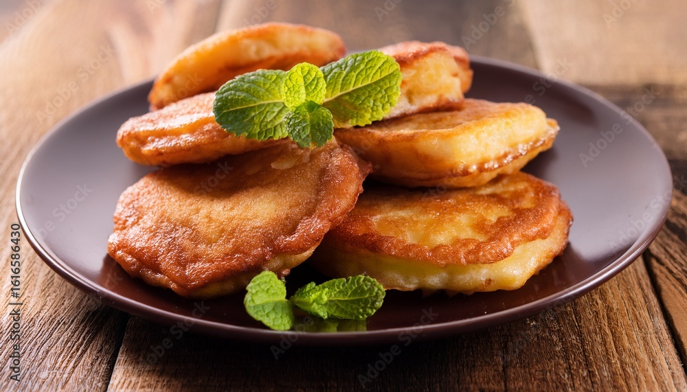 apple fritters with fresh mint slices apple fritters with fresh mint slices
