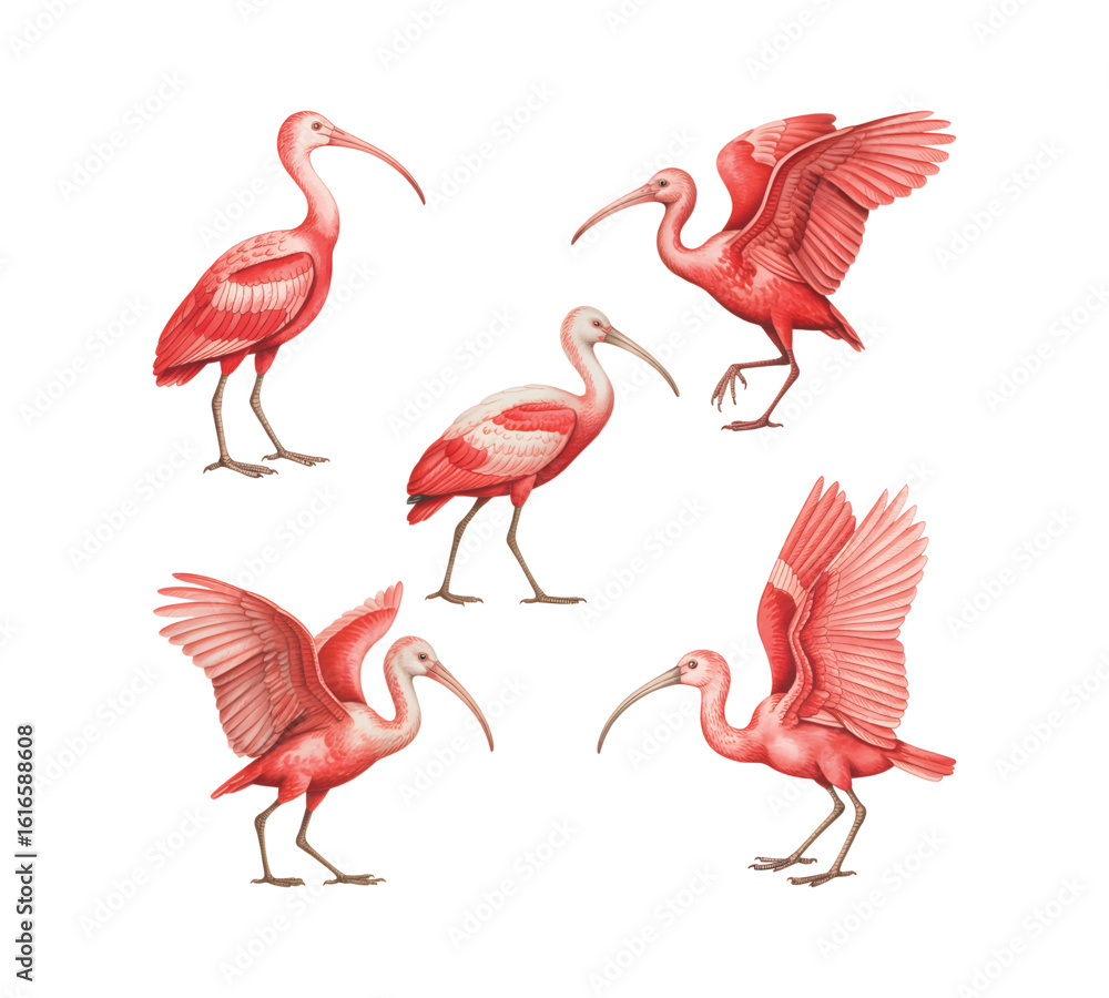 Fototapeta premium Watercolor pink Ibis Bird vector illustration. 