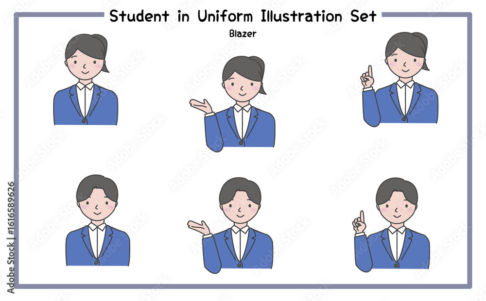 制服姿の学生 イラストセット1-3 (ジャケット) / Student in Uniform, Character Pose Set 制服姿の学生 イラストセット1-3 (ジャケット) / Student in Uniform, Character Pose Set