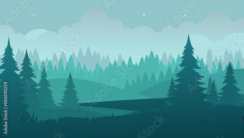 Snowy winter forest mountain landscape with frosty pine trees