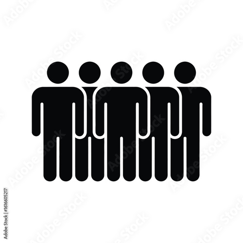Silhouettes of five identical human figures standing side by side in a row, symbolizing community, solidarity, and collective presence in minimal style.