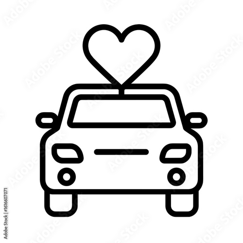 Car with heart decoration for wedding transportation organization  