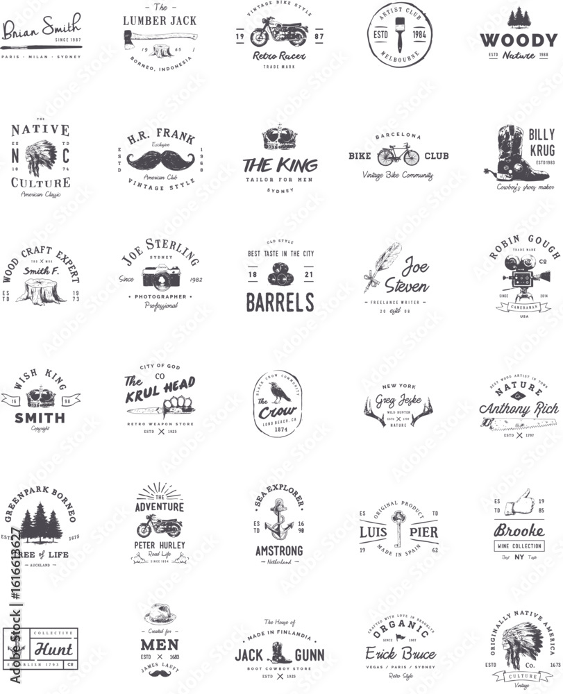 Fototapeta premium Vintage Logo Collection – Retro Badges, Classic Labels, and Emblem Set Design
