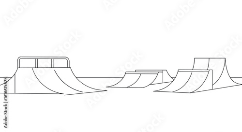 Simple skatepark ramps in linear style for outdoor sports and recreation theme