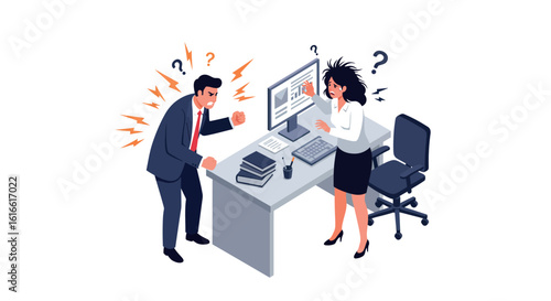 Office conflict with frustrated employees and rising tensions at work