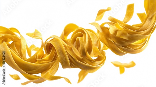 Delicious Falling Pasta Tagliatelle Fettuccine Isolated on White Background