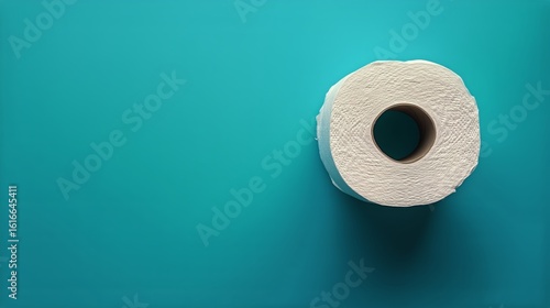 Roll of Toilet Paper on Vibrant Blue Background Indoors During Daytime.