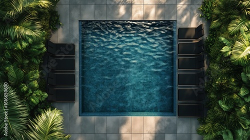 Elegant Swimming Pool Surrounded by Lush Greenery on a Sunny Day in a Private...