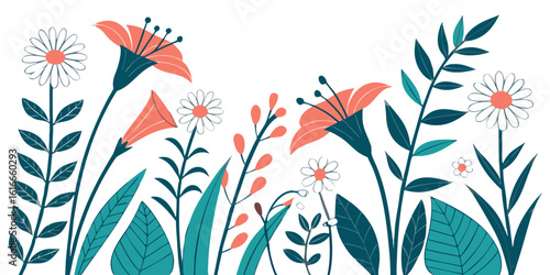 stylized floral vector illustration in bright colors illustration design and isplated on white background.