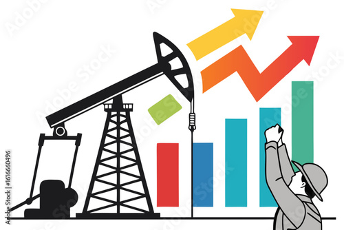 celebrating oil industry growth and success isolated on white background.