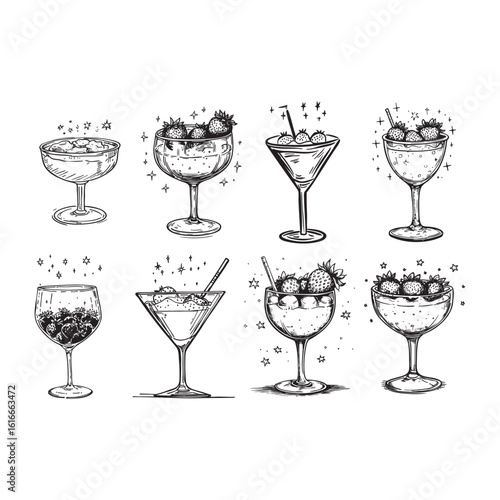 Aperol Spritz cocktails bar doodle icon set