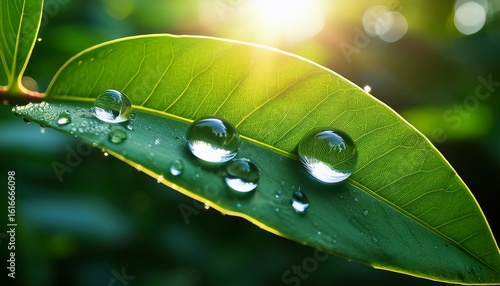 overhead sunlit dewdrop on vibrant green leaf nature s hydration water sunlight