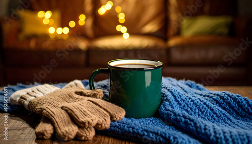 Warm drink and cozy accessories