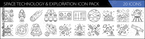 Space Exploration & Technology Icon Set – Futuristic Line Illustrations