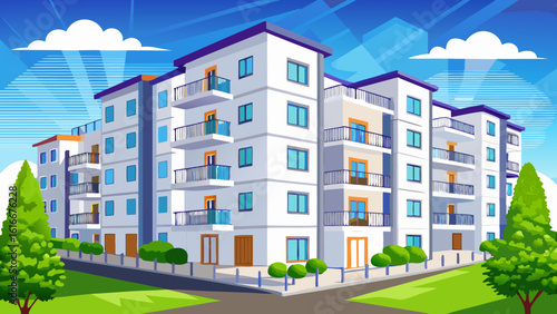 White color Apartment home house residential building complex real estate white background