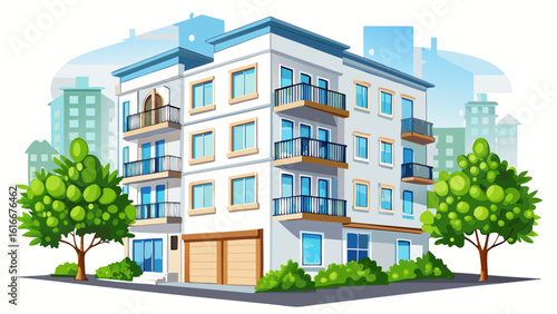 White color Apartment home house residential building complex real estate white background