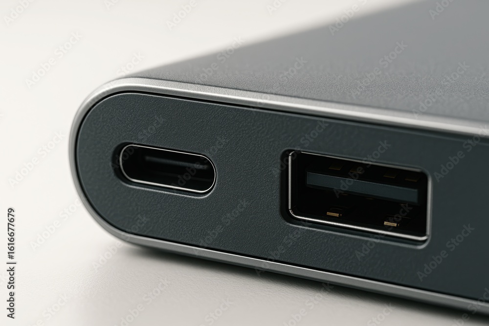 USB And USB-C Ports Close-Up On Electronic Device USB And USB-C Ports Close-Up On Electronic Device