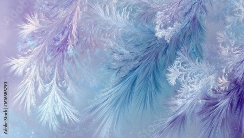 Frosty branches, winter scene, pastel hues, magical background, holiday card