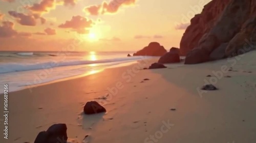 Golden hour at the beach with open book beckons for an escape into literature and the soothing sounds of ocean waves, perfect for mindful retreat