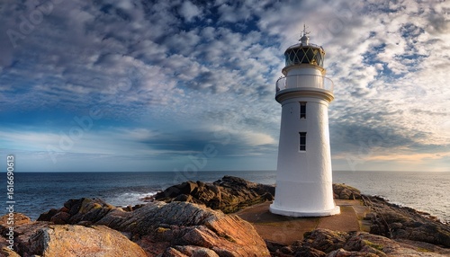 Wallpaper Mural picturesque white lighthouse against a cloudy sky and rocky coastline offering stunning coastal views for stock Torontodigital.ca