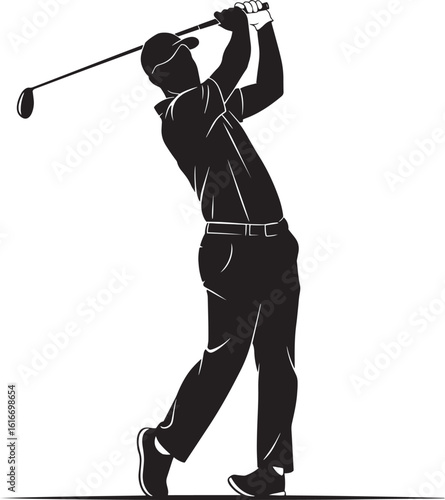 Silhouette of a golfer swinging a club during a golf game