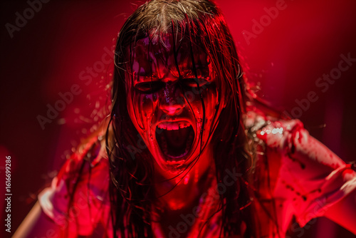Prom Queen Covered in Blood Terrorizes High School Prom Stage in a Gruesome Halloween Horror Scene