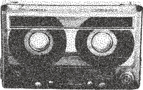 Cassette retro y2k stipple design tape halftone brutalist urban vector png with clear background, analog 2000s photocopy grunge tattoo gen z effect