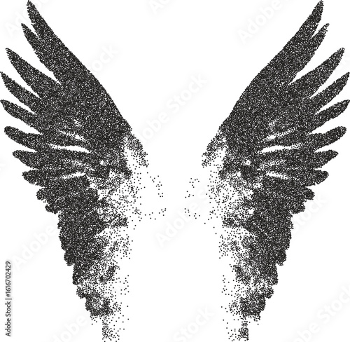 Angel y2k retro stipple art wings brutalist halftone vector png transparent, feather 2000s photocopy effect tattoo aesthetic