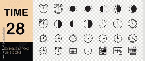 Collection of time and calendar line icons clock alarm clock