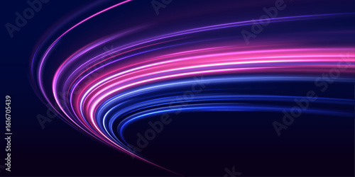 Luminous bright background. High speed effect motion blur night lights blue and red. Abstract neon light rays background.	