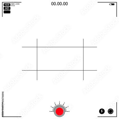 PNG motion picture capture with zoom view and sharpened lens shows exposure scene using cam screen battery blank display and isolated camera frame for surveillance cinema or electronic snapshot