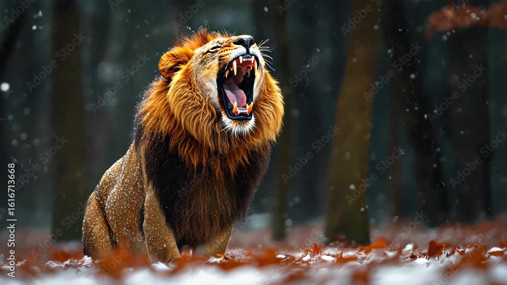 Lion's Roar in Wilderness: Witness a majestic lion, a symbol of courage ...