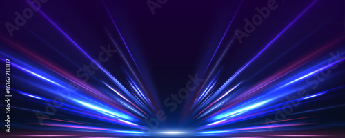 Neon light trails streak across a dark background with dynamic motion blur. High-speed motion and futuristic glow create a cyberpunk atmosphere. Perfect for tech-themed visuals. 