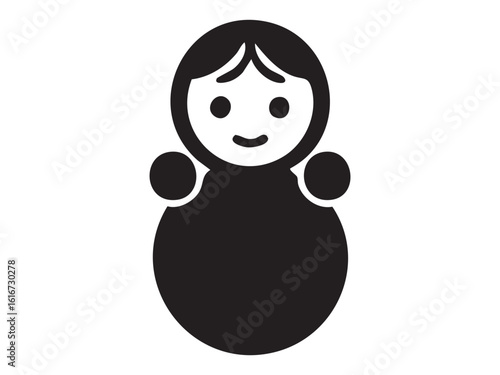 Black silhouette of classic matryoshka doll isolated on white background. concept of traditional russian nesting doll, cute toy, cultural icon, design element, decor, gift.