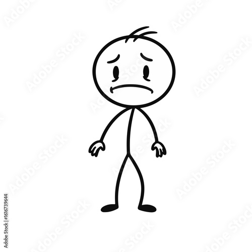 Sad stick figure character expressing disappointment with a flat expression against a simple white background, emotional concept of counseling or mental health services