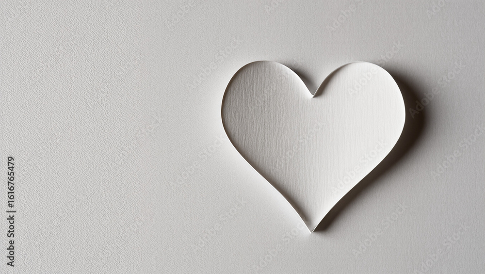 White heart cutout on textured paper background White heart cutout on textured paper background