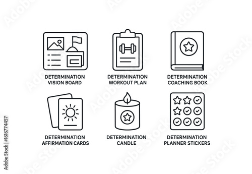 straight perfect stroke icon mono icons style isolated determination board determination work plan determination coaching book determination affirmation cards determination candle