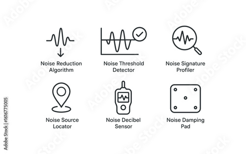 straight perfect stroke icon mono icons style isolated noise uction algorithm noise threshold detector noise signature profiler noise source locator noise decibel sensor noise damping pad