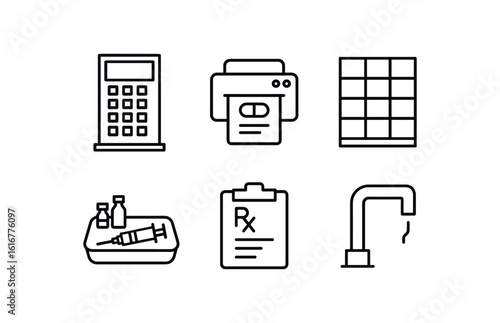 straight perfect stroke icon mono icons style isolated medication dispensing electronic cabinet medication dispensing labeling printer medication dispensing inventory module medication