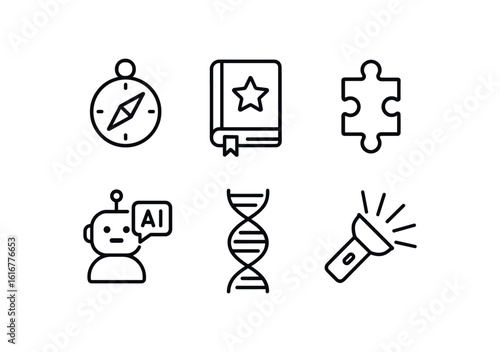 straight perfect stroke icon mono icons style isolated curiosity pathfinder compass curiosity research journal curiosity puzzle piece curiosity AI chatbot curiosity DNA double heli