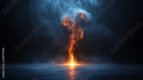 Abstract Fire and Ice Collision Blue and Orange Flames with Dark Background