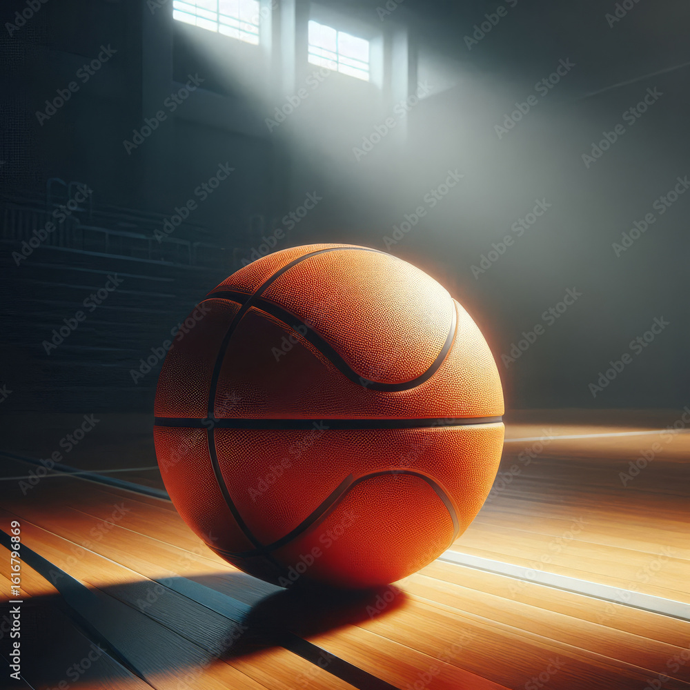Obraz premium Realistic Basketball on Wooden Court