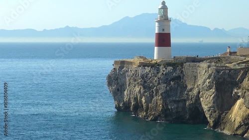 Aerial view of the lighthouse of Punta Europa, in Gibraltar, Andalusia, close to the Strait of Gibraltar.